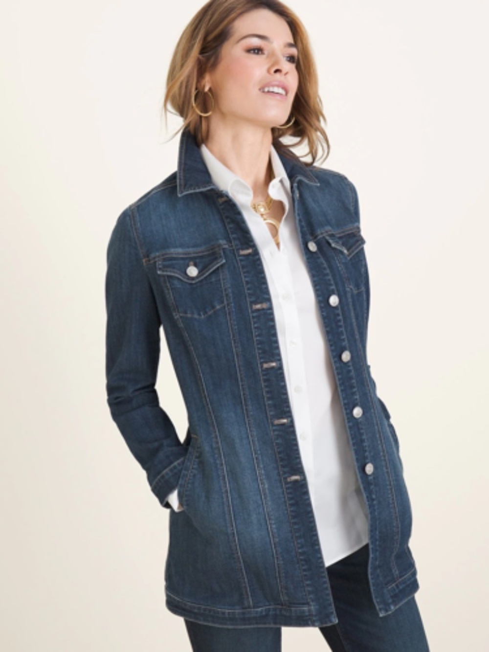 Chico's relaxed longer cut denim jacket in Westward Indigo Size 3P